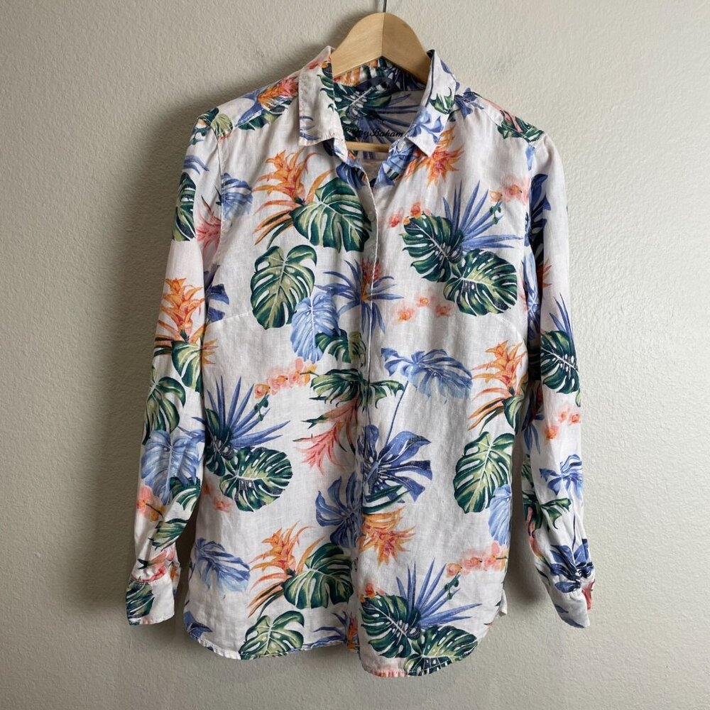 Tommy Bahama Womens Small Bogart Blooms 100% Linen Shirt Tropical‎ Blouse Top